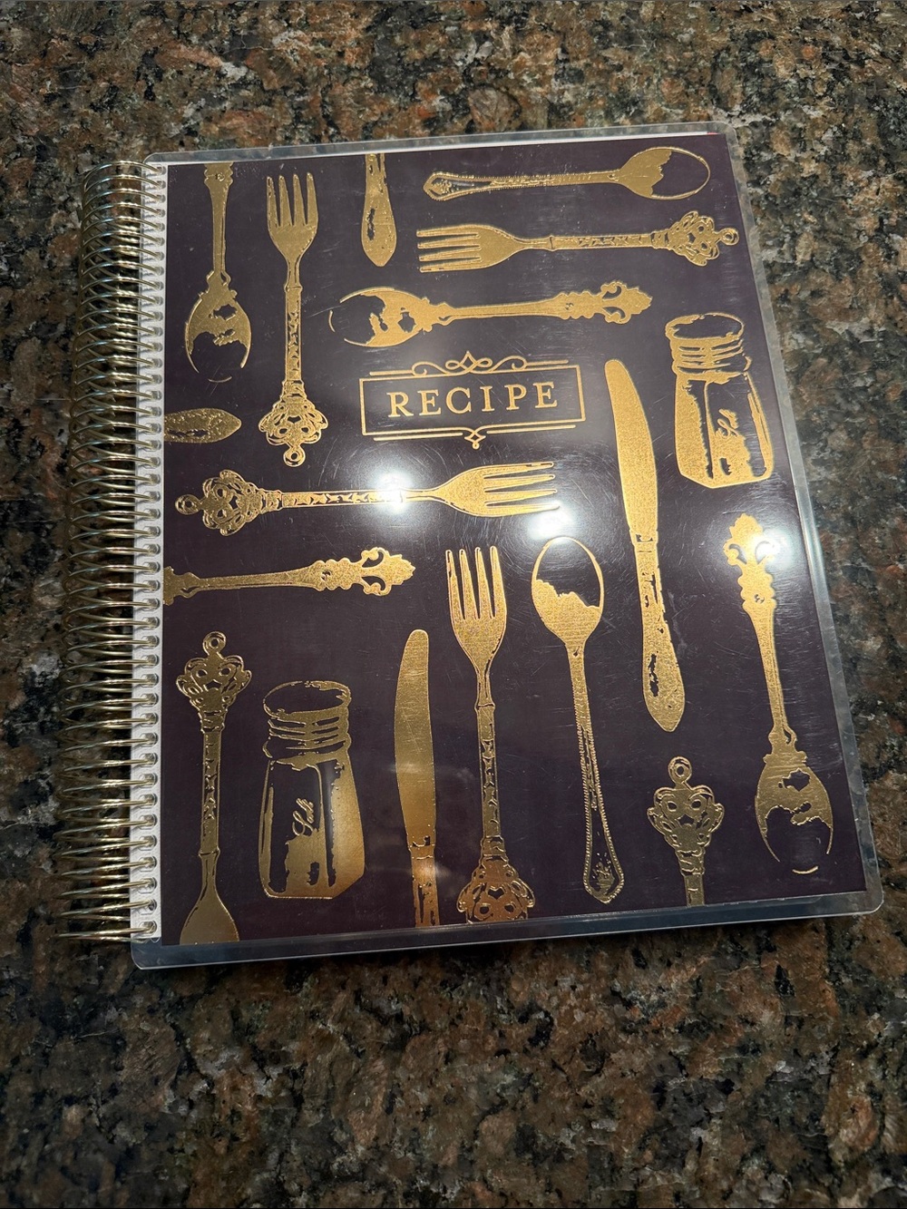 Recipe Notebook - Gold Cutlery Design on Dark Plum